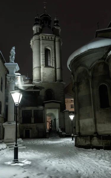 Ancienne Cour Église Arménienne Colonne Saint Christophe Lviv Ukraine Belle — Photo