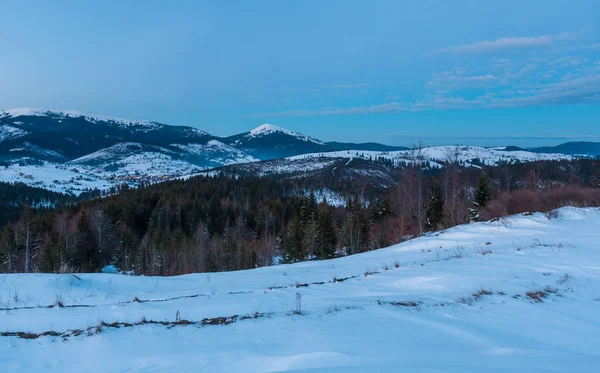 Sera Crepuscolo Inverno Innevato Alpe Gorgany Cresta Montagna Ucraina Carpazi — Foto Stock