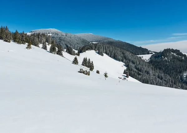 Malerischen Schneebedeckten Winter Skupova Berghang Und Einsamen Bauernhaus Auf Plateau — Stockfoto