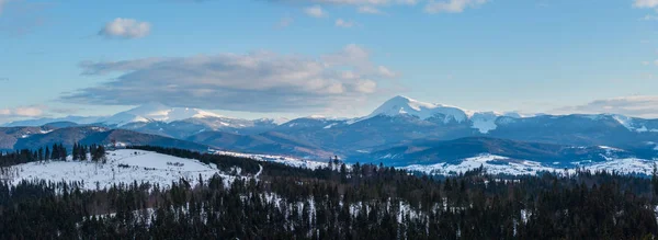Avond Schemering Winter Bewolkte Dag Sneeuw Overdekte Alp Bergrug Oekraïne — Stockfoto