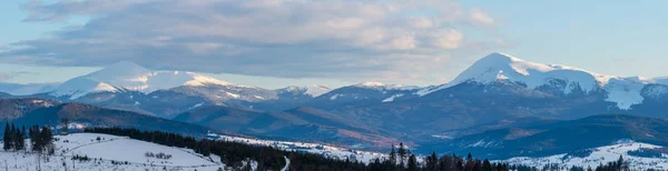 Avond Schemering Winter Bewolkte Dag Sneeuw Overdekte Alp Bergrug Oekraïne — Stockfoto