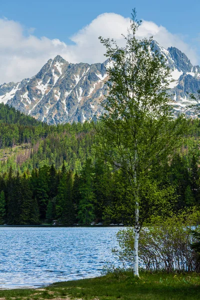 Strbske Pleso Dağ Gölü Bahar Bakış Slovakya — Stok fotoğraf