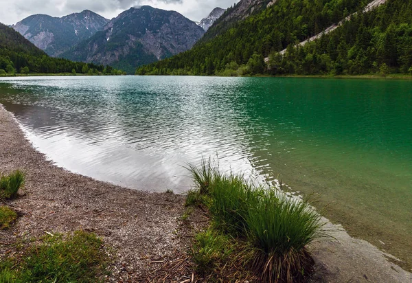 Pochmurny Dzień Widok Alpy Plansee Góry Jezioro Lato Tyrol Austria — Zdjęcie stockowe