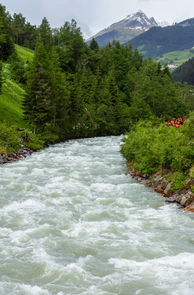 Letni Krajobraz Górski Alp Rzeki Alpejskie Silvretta Alpy Austria — Zdjęcie stockowe