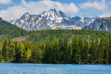 Strbske Pleso dağ gölü bahar bakış, Slovakya