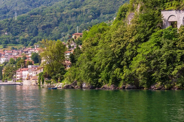 Lago Como Vista Para Costa Verão Partir Bordo Navio Itália — Fotografia de Stock