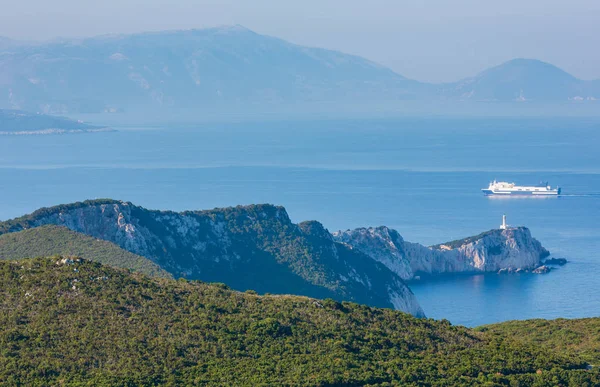 Cabo Sul Ilha Lefkas Farol Lefkada Grécia Mar Jónico Vista — Fotografia de Stock