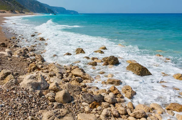 Güzel Yaz Lefkada Sahil Taşlı Beach Yunanistan Yon Denizi — Stok fotoğraf