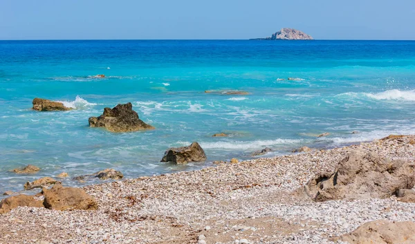 Όμορφο Καλοκαίρι Λευκάδα Ακτή Πετρώδης Παραλία Ελλάδα Ιόνιο Πέλαγος — Φωτογραφία Αρχείου