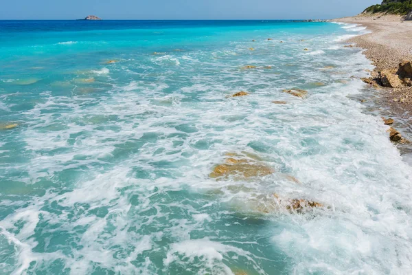 Vacker Sommar Lefkas Kusten Stenig Strand Grekland Joniska Havet — Stockfoto