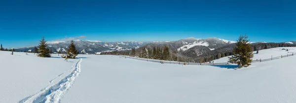 Festői Téli Reggel Hegyi Panoráma Nyílik Alpesi Kerti Ösvény Val — Stock Fotó