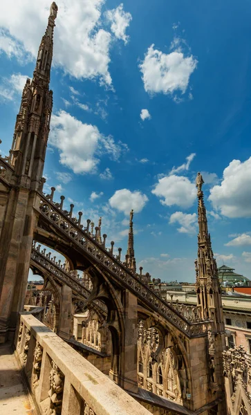 Dachu Katedry Mediolanie Lub Duomo Milano Budowa Rozpoczęła Się 1386 — Zdjęcie stockowe