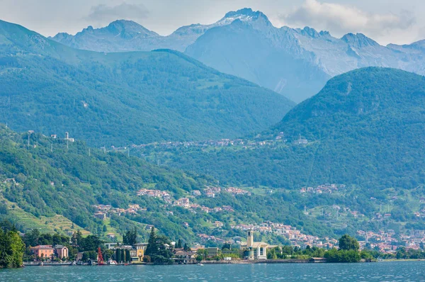 Lago Como Vista Para Costa Verão Partir Bordo Navio Itália — Fotografia de Stock