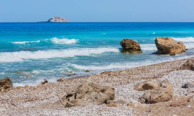 Güzel yaz Lefkada sahil taşlı beach, Yunanistan, İyon Denizi