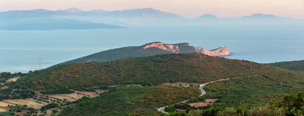 Večerní Slunce Jižní Mys Lefkas Ostrově Maják Panorama Lefkada Řecko — Stock fotografie