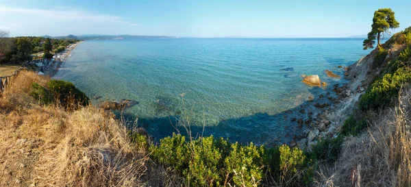 Maravillosa Playa Arena Mar Egeo Sithonia Halkidiki Grecia Gente Irreconocible — Foto de Stock