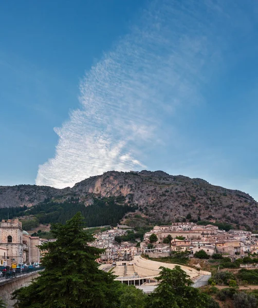 Crépuscule Soir Vieux Stilo Médiéval Célèbre Vue Sur Village Calabre — Photo