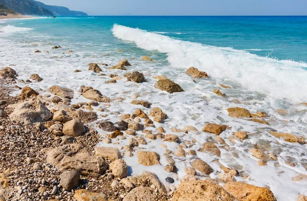 Verão Bonito Lefkada Costa Praia Pedregosa Grécia Mar Jónico — Fotografia de Stock