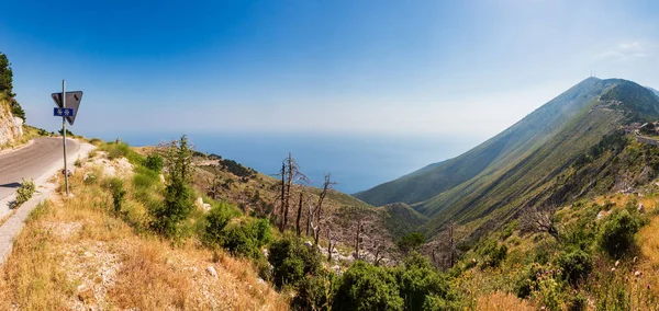 Summer Llogara Pass View Dry Trees Thistle Slope Sea Water — Stock Photo, Image