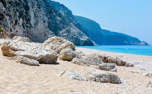 Güzel Yaz Beyaz Egremni Kumsalda Yon Denizi Lefkada Yunanistan Panoraması — Stok fotoğraf