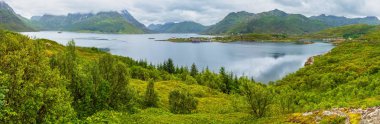 Lofoten fiyort yaz bulutlu görünüm