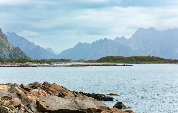 Lofoten fjord summer overcast view — Stock Photo, Image