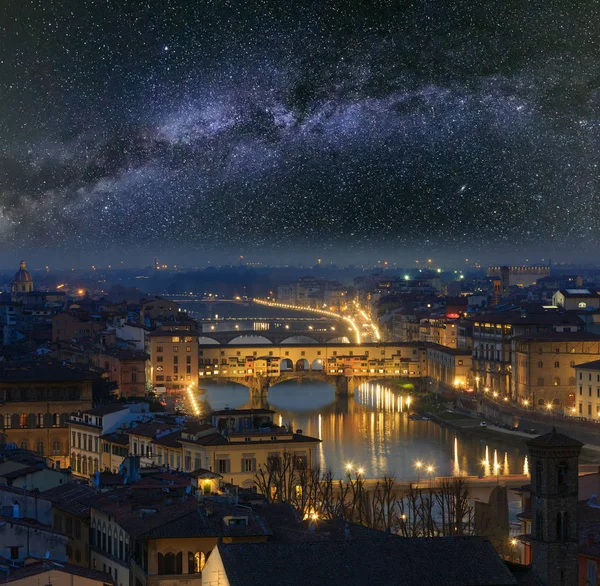 Night Florence Top View en Milky Way, Italië — Stockfoto