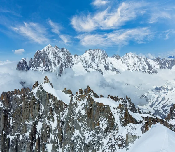 Aiguille du Midi Mount, Fra gelen Mont Blanc dağ masif görünümü — Stok fotoğraf