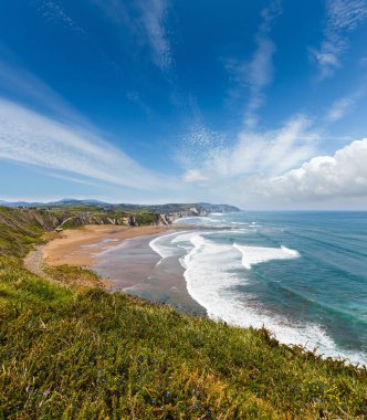 Plaj Azkorri veya Gorrondatxe görünümü.