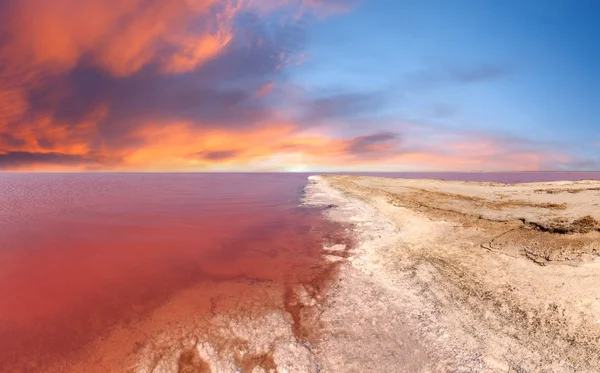 Sunset růžový Syvash Lake, Ukrajina — Stock fotografie
