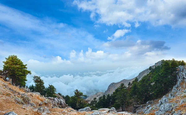 Zomerochtend bewolkt bovenaan uitzicht op Mount Aenos (Kefalonia, Griekenland — Stockfoto