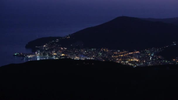 Notte Estate Riviera Budva Panorama Paesaggio Costiero Montenegro Balcani Mare — Video Stock
