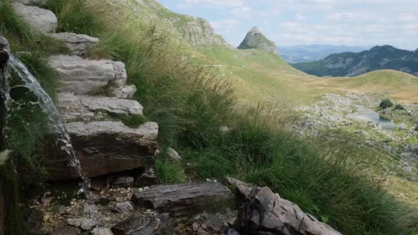 Piccola Cascata Primavera Pittoresco Paesaggio Montano Estivo Del Parco Nazionale — Video Stock