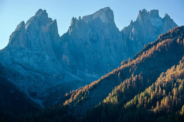 Autumn Alpine Dolomites Scene Belluno Sudtirol Italy Peaceful Rocky Mountain — Stock Photo, Image