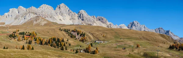 Outono Dolomitas Montanha Topos Vista Panorâmica San Pellegrino Pass Arredores — Fotografia de Stock