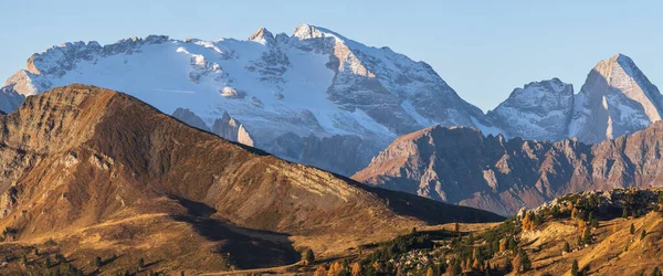 Ensoleillé Coloré Automne Alpin Dolomites Scène Montagne Rocheuse Sudtirol Italie — Photo