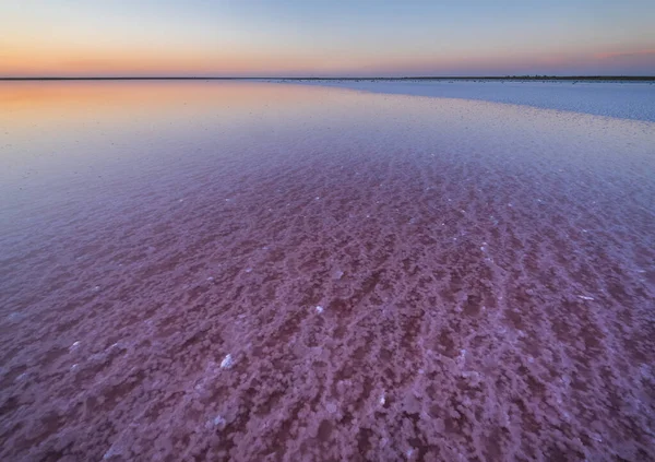 Sonnenuntergang Auf Dem Genichesk Rosa Extrem Salzigen See Gefärbt Durch — Stockfoto