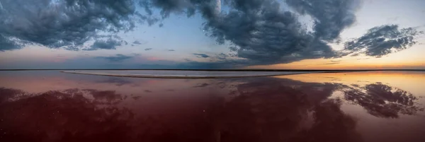 Sunset Genichesk Pink Extremely Salty Lake Colored Microalgae Crystalline Salt — Stock Photo, Image