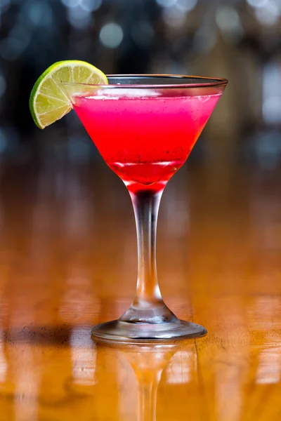 Red Chilled Martini Small Huckleberry Seeds Floating Bottom Glass Garnished — Stock Photo, Image