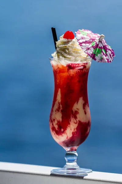 Refreshing Pina Colada Served Blended Berries Garnish Topped Whipped Cream — Stock Photo, Image