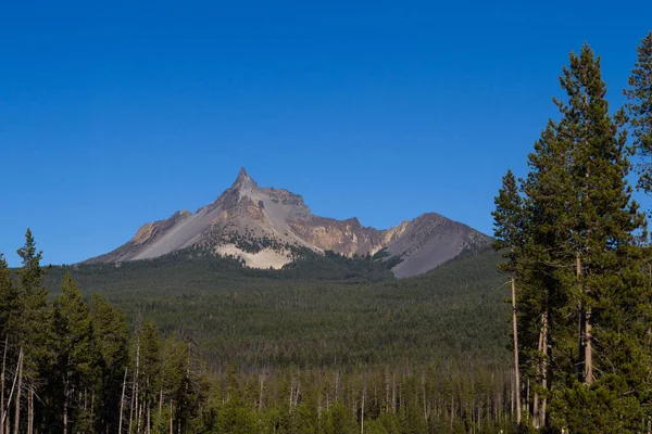 Zdjęcie Mount Thielsen Słoneczny Dzień Jasny Żywy Niebieski Niebo Zielony — Zdjęcie stockowe