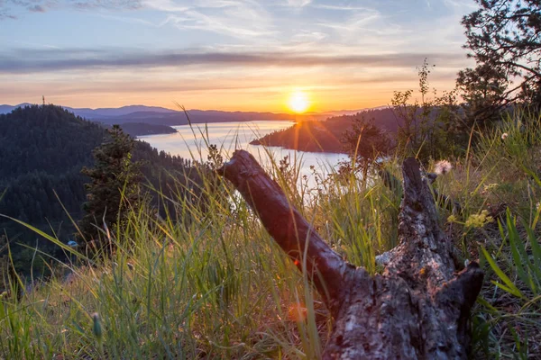 Krásný Západ Slunce Při Pohledu Vrcholu Turistické Trasy Severním Idahu — Stock fotografie