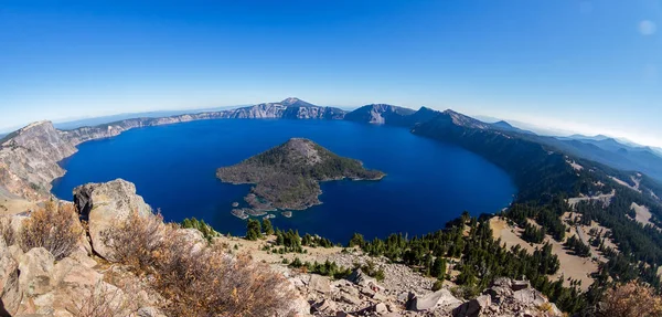 Blick Auf Kratersee Und Zaubererinsel Vom Wachturm Aussichtspunkt Einem Sonnigen — Stockfoto