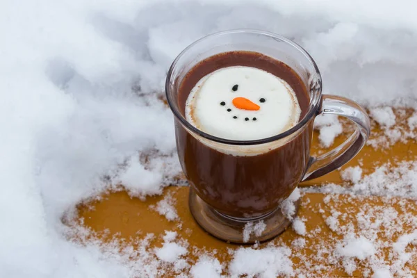 Hot Cocoa Beverage Mixed Irish Whiskey Garnished Smiling Snow Person — Stock Photo, Image