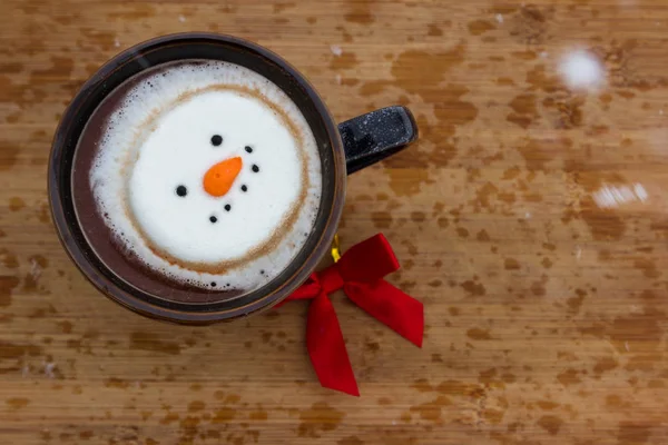 Hot Cocoa Beverage Mixed Irish Whiskey Garnished Smiling Snow Person — Stock Photo, Image