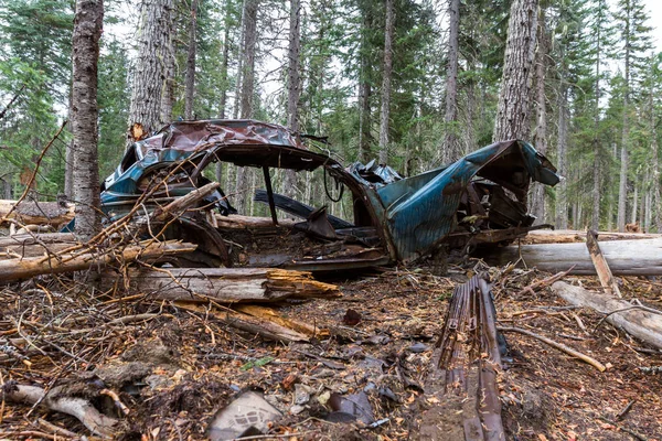 Stary Samochód Wyniosły Znaleziono Lesie Oregon — Zdjęcie stockowe