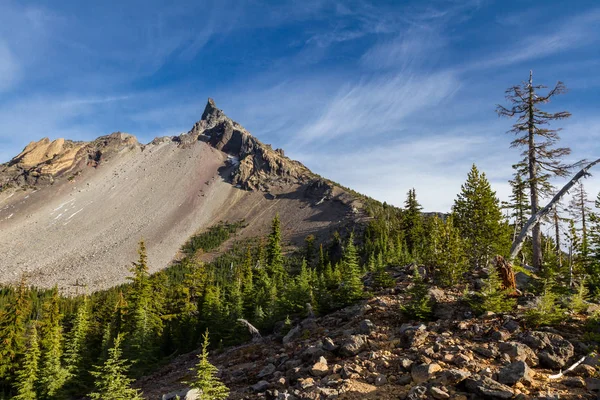 Hermosa Vista Del Monte Thielsen Desde Sendero Con Bosque Verde — Foto de Stock