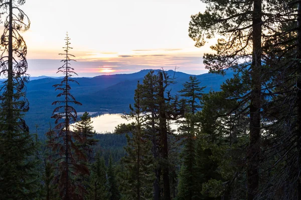 Uitzicht Diamond Meer Vanaf Mount Thielsen Trail Met Dichte Bosvegetatie — Stockfoto