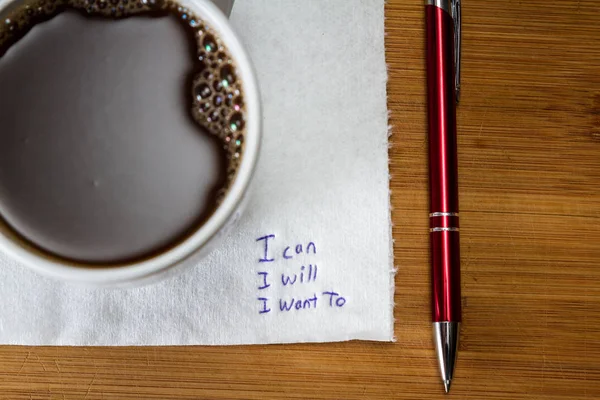 Hand Geschreven Notitie Een Servet Koffie Gekleurd Met Een Empowerment — Stockfoto
