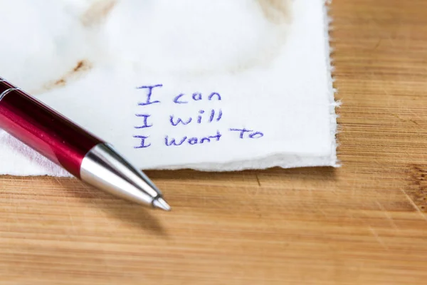 Hand Written Note Coffee Stained Napkin Empowering Message Can Want — Stock Photo, Image